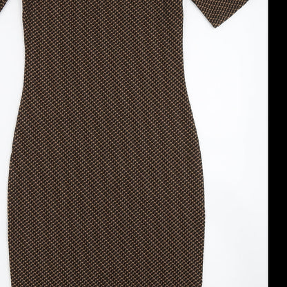 Dorothy Perkins Womens Brown Geometric  Bodycon  Size 8