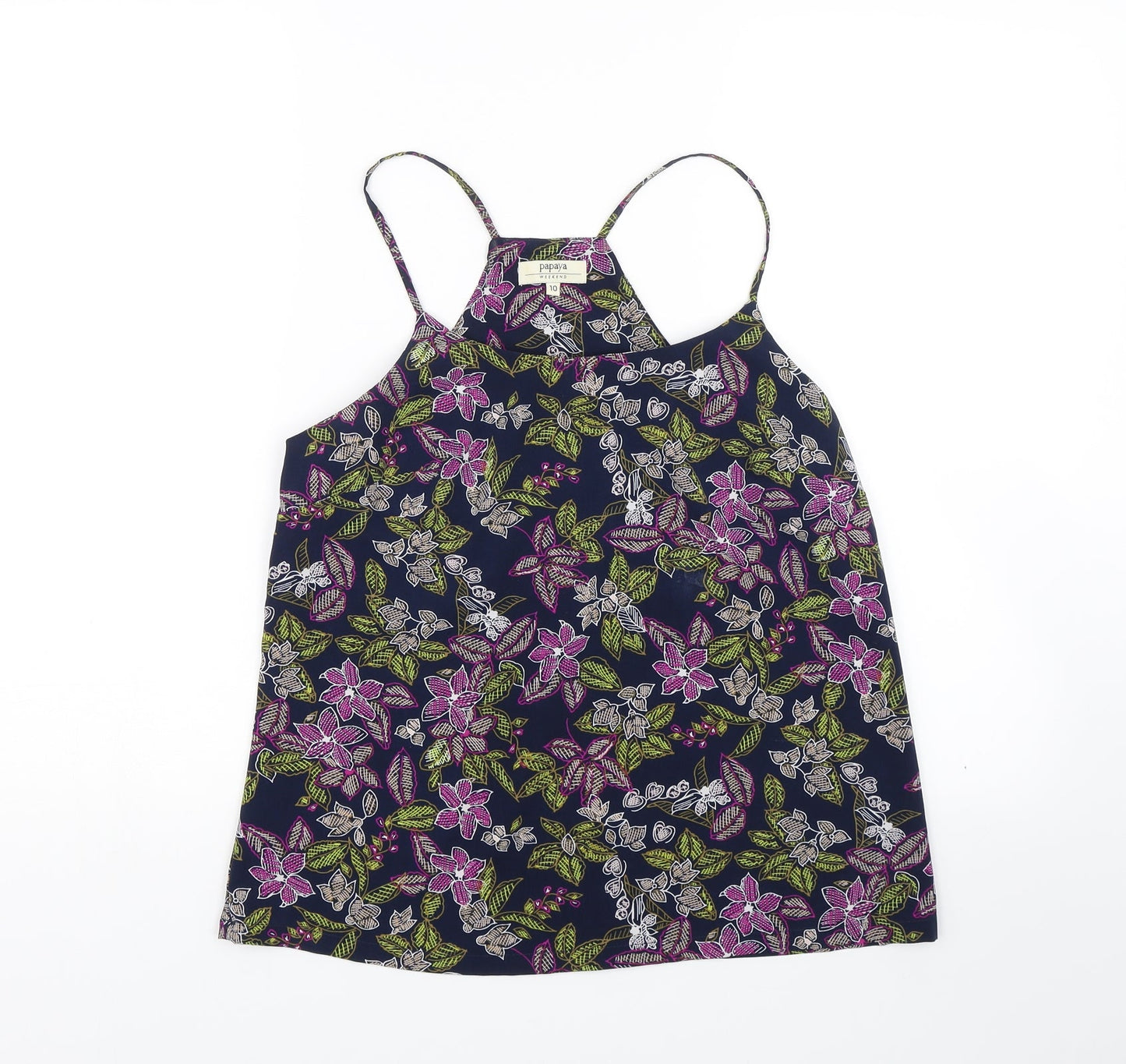 Papaya Womens Blue Floral  Basic Tank Size 10  - Summer