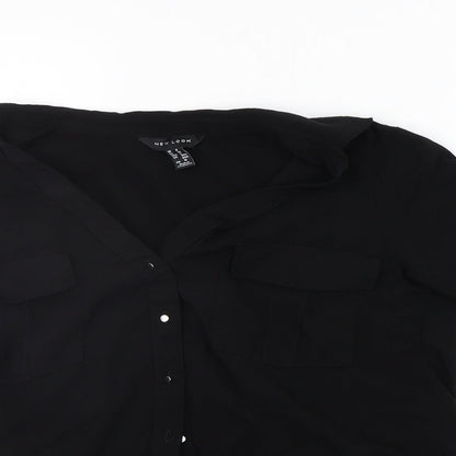 Womens UK Size 8 New Look Black Basic Button-Up