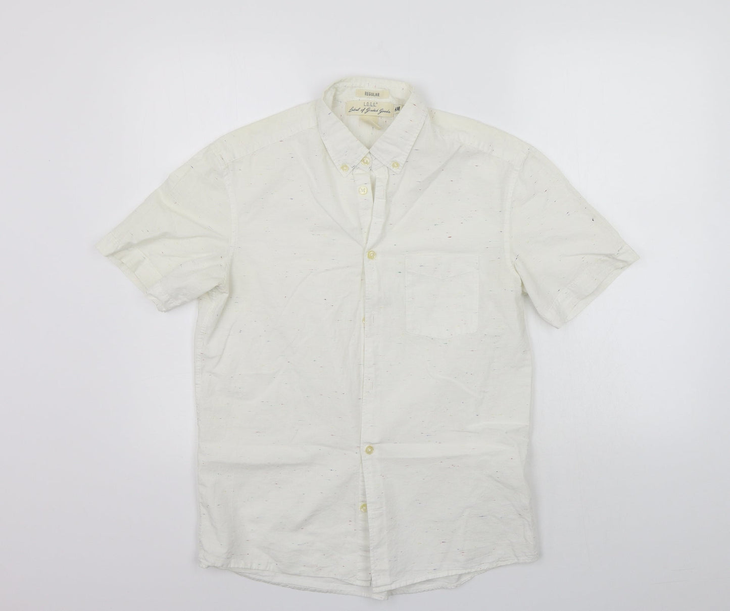 Mens UK Size S H&M White  Button-Up Short Sleeve Casual Shirt