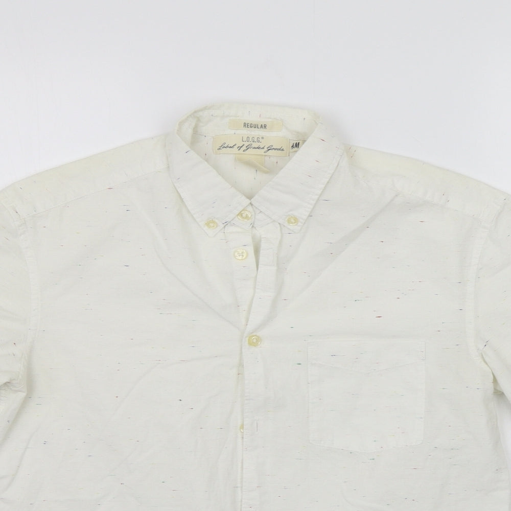 Mens UK Size S H&M White  Button-Up Short Sleeve Casual Shirt