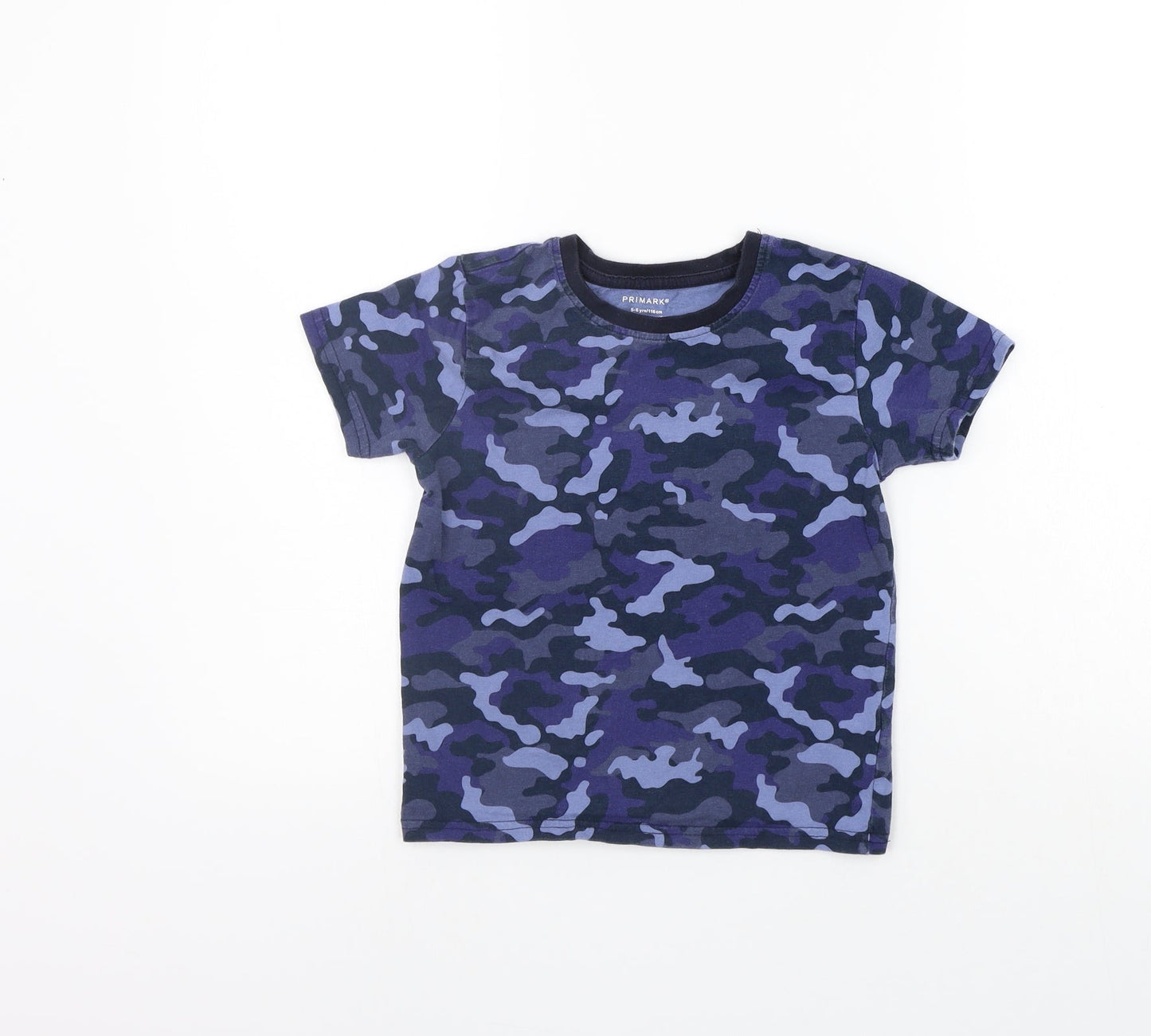 Primark Girls Blue Geometric  Basic T-Shirt Size 5-6 Years