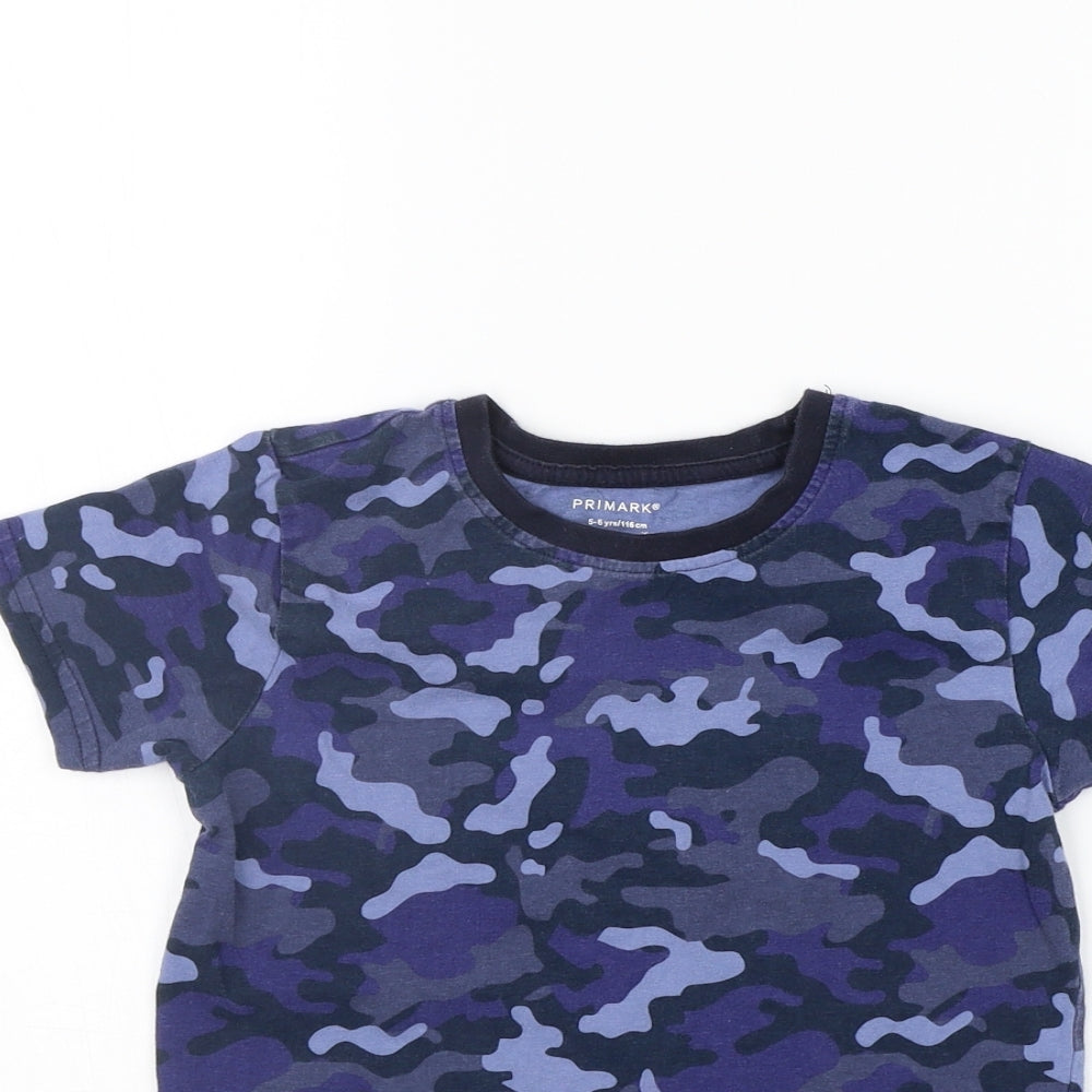 Primark Girls Blue Geometric  Basic T-Shirt Size 5-6 Years