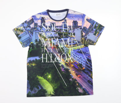 ACW85 Womens Blue Geometric  Basic T-Shirt Size L