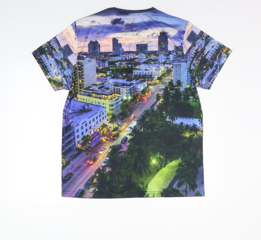 ACW85 Womens Blue Geometric  Basic T-Shirt Size L