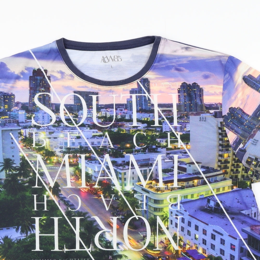 ACW85 Womens Blue Geometric  Basic T-Shirt Size L