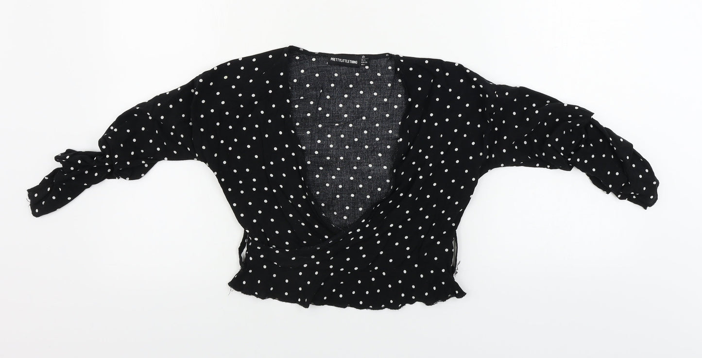 Womens UK Size 4 PRETTYLITTLETHING Black Basic Blouse