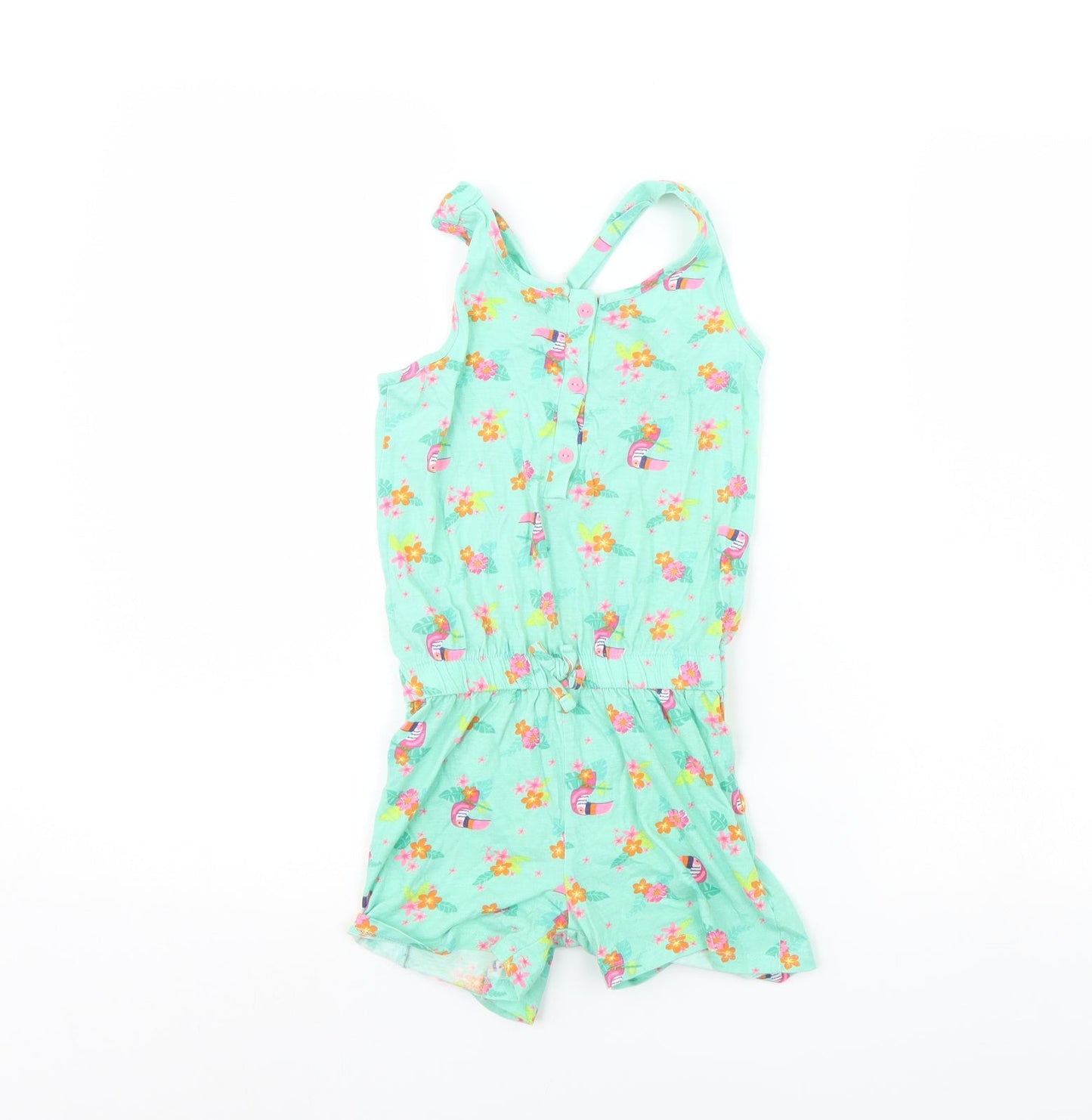 Dunnes Stores Girls Green Floral  Playsuit One-Piece Size 5 Years