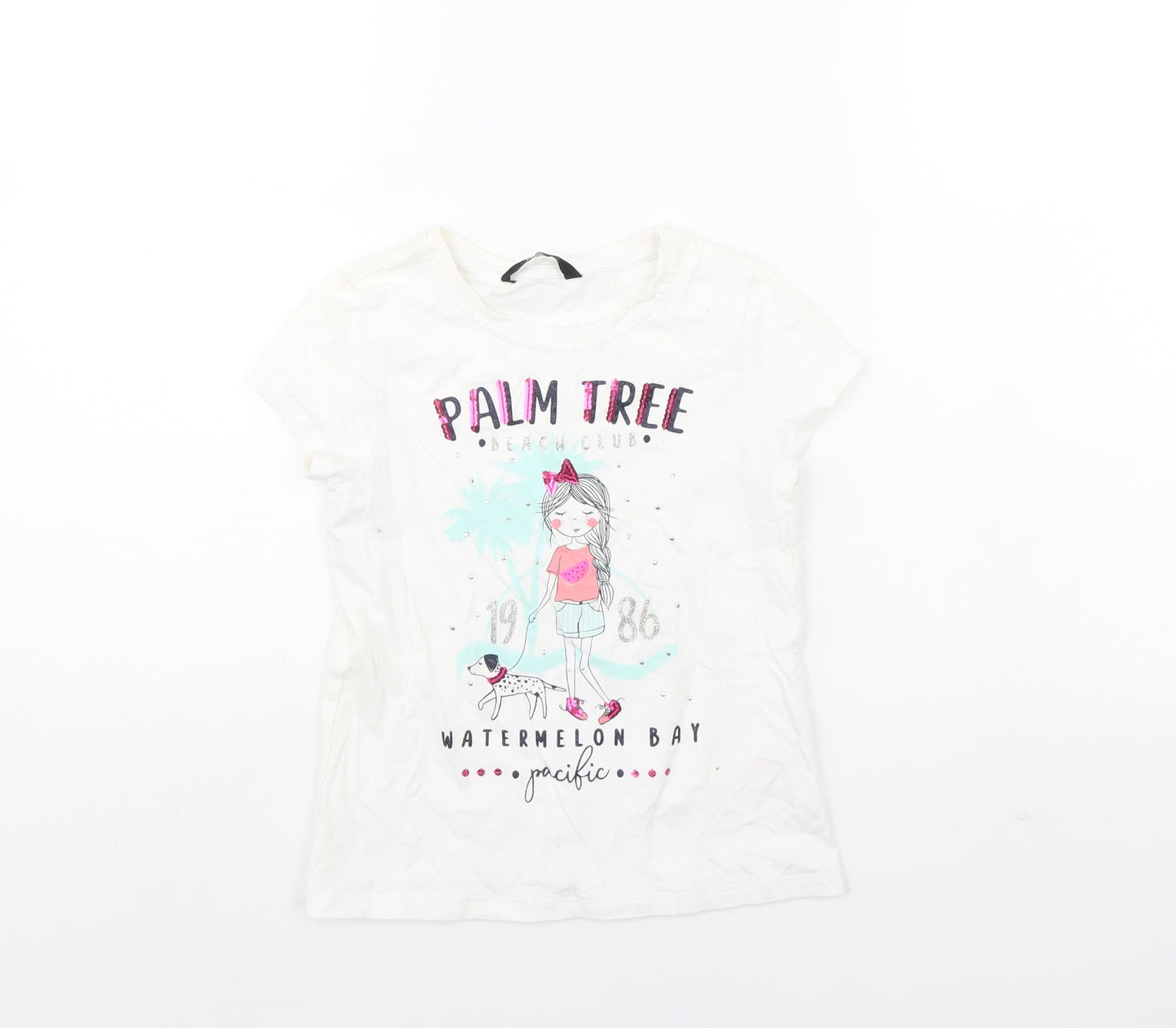 George Girls White   Basic T-Shirt Size 6 Years  - Palm Tree