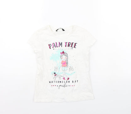 George Girls White   Basic T-Shirt Size 6 Years  - Palm Tree