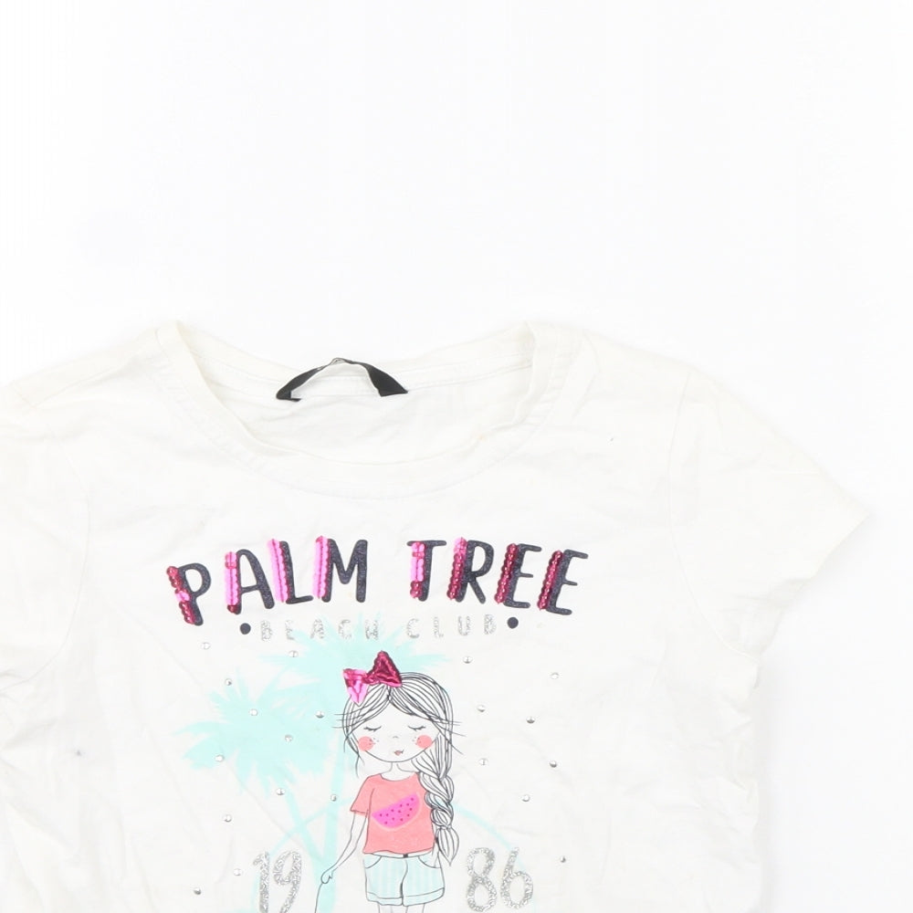 George Girls White   Basic T-Shirt Size 6 Years  - Palm Tree