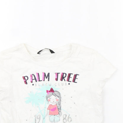 George Girls White   Basic T-Shirt Size 6 Years  - Palm Tree