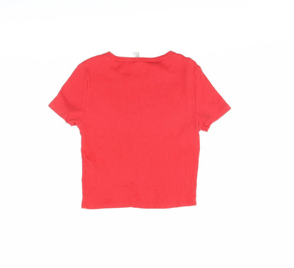 Womens UK Size M Divided Red Cropped T-Shirt