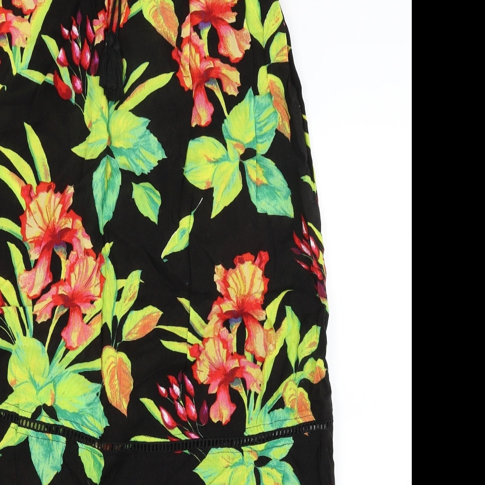 Primark Womens Black Floral  A-Line Skirt Size 8