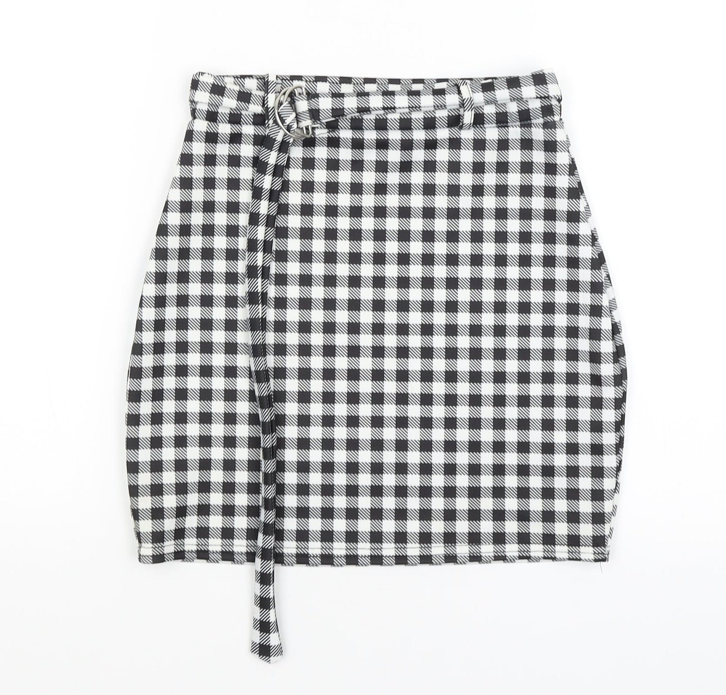 Pretty Little Thing Womens Black Check  Mini Skirt Size 6