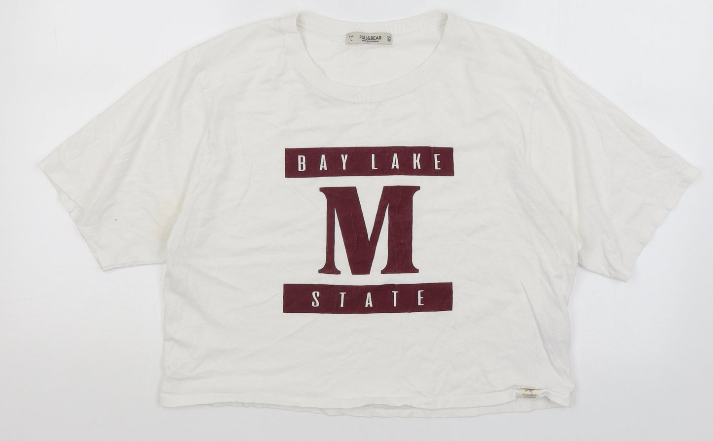 Womens UK Size L Pull & Bear White Cropped T-Shirt