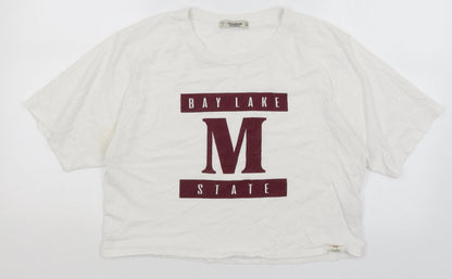 Womens UK Size L Pull & Bear White Cropped T-Shirt