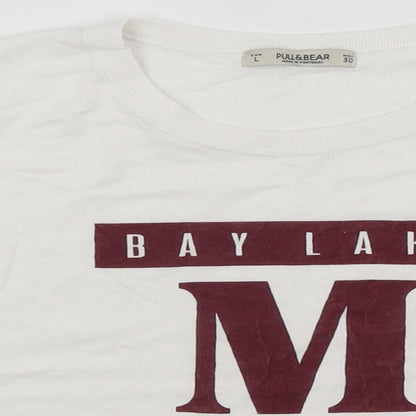 Womens UK Size L Pull & Bear White Cropped T-Shirt