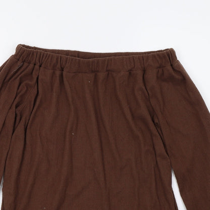 Womens UK Size 10 PRETTYLITTLETHING Brown Basic T-Shirt
