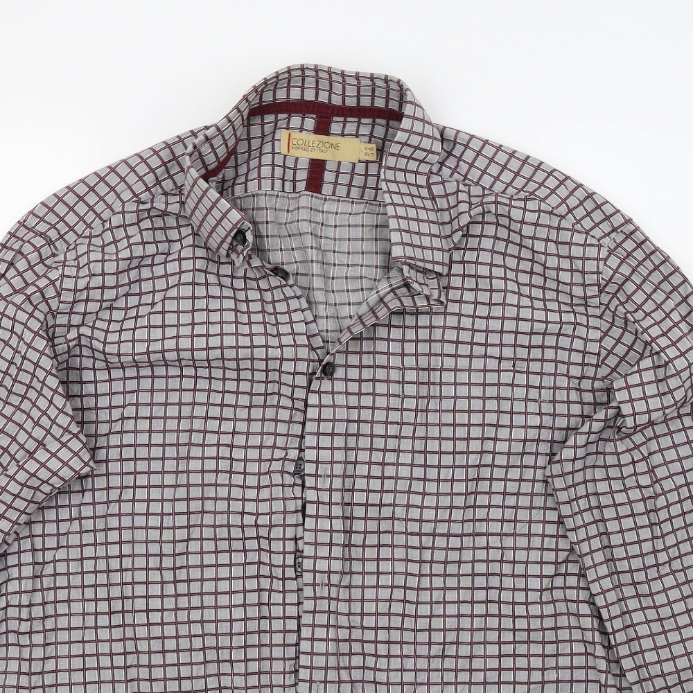 Mens UK Size 16 collezione Grey  Button-Up Long Sleeve Casual Shirt