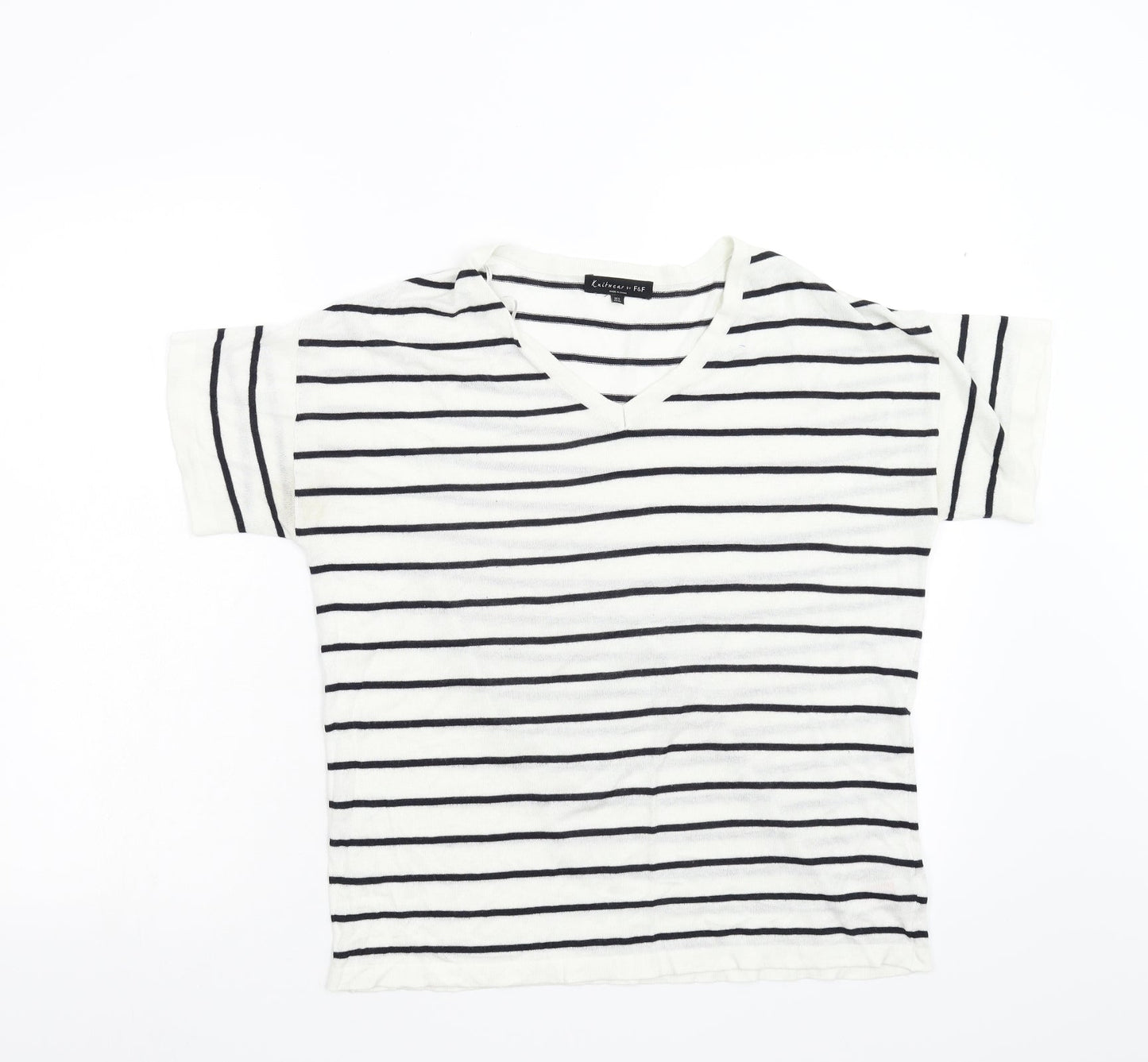 F&F Womens White Striped  Pullover Jumper Size 6