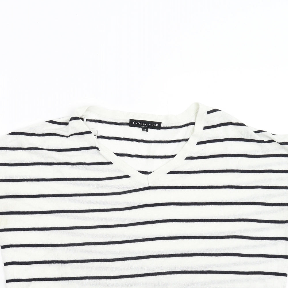 F&F Womens White Striped  Pullover Jumper Size 6