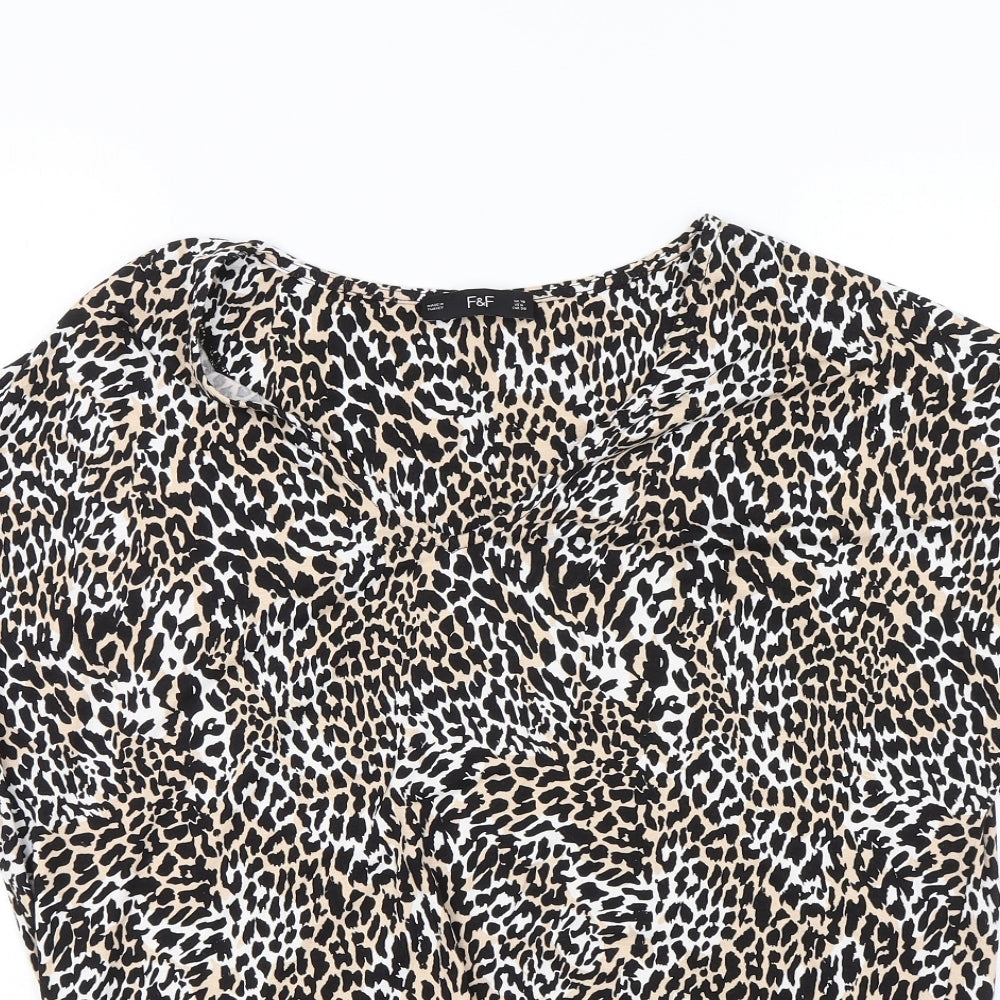 F&F Womens Black Animal Print  Basic Blouse Size 10