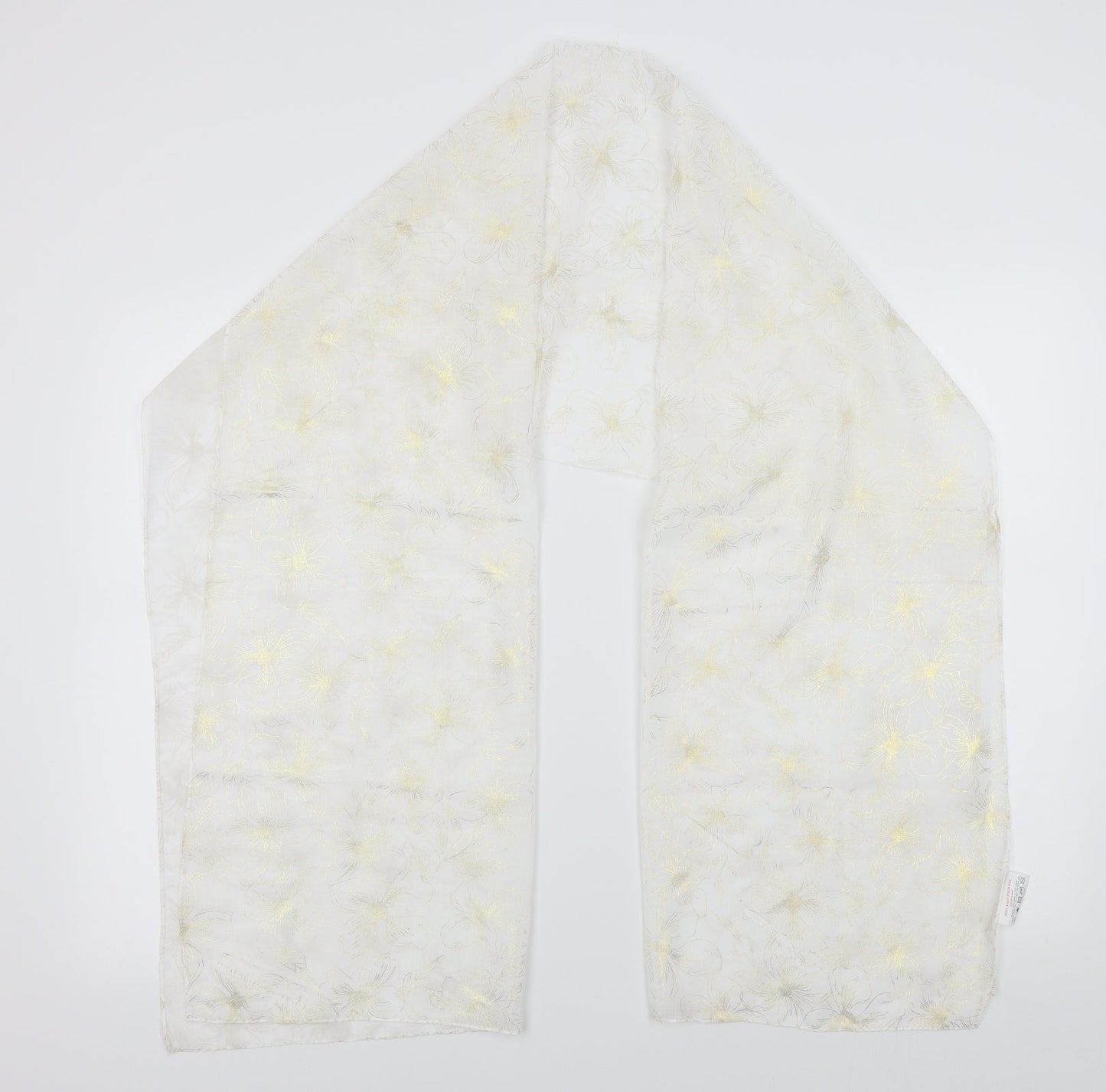 Preworn Womens White Floral   Scarf   - sheer