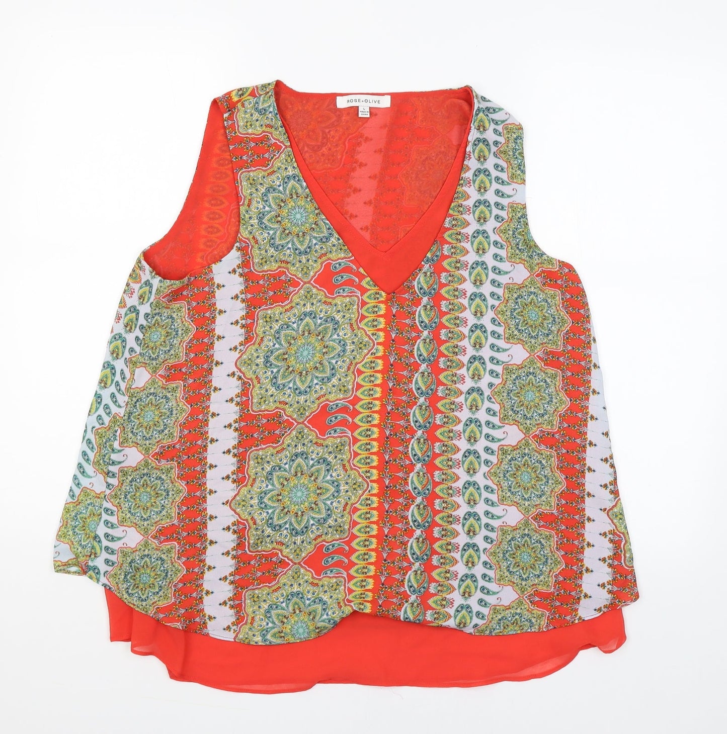 Rose+Olive Womens Orange Paisley  Basic Tank Size L