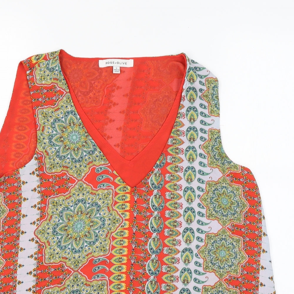 Rose+Olive Womens Orange Paisley  Basic Tank Size L