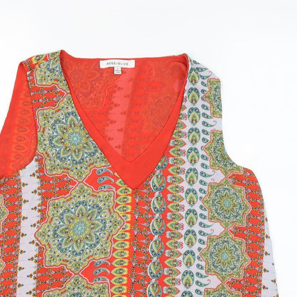 Rose+Olive Womens Orange Paisley  Basic Tank Size L