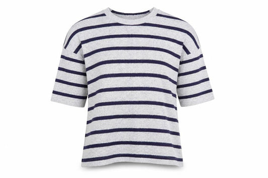 Front view of Roman women’s grey striped basic blouse, size M