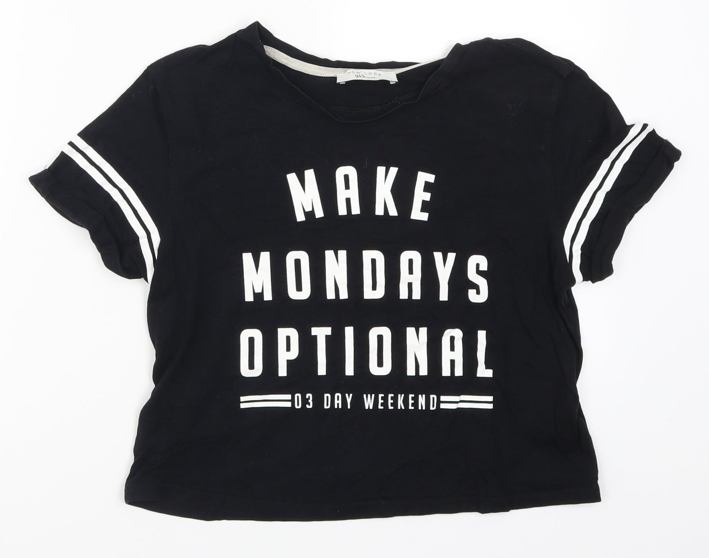 New Look Girls Black Striped  Basic T-Shirt Size M  - Make Mondays Optional