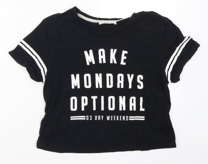 New Look Girls Black Striped  Basic T-Shirt Size M  - Make Mondays Optional