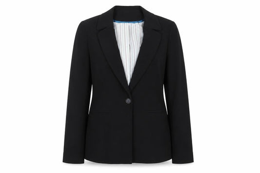 Front view of Denim Co women’s black jacket suit jacket, size UK 10