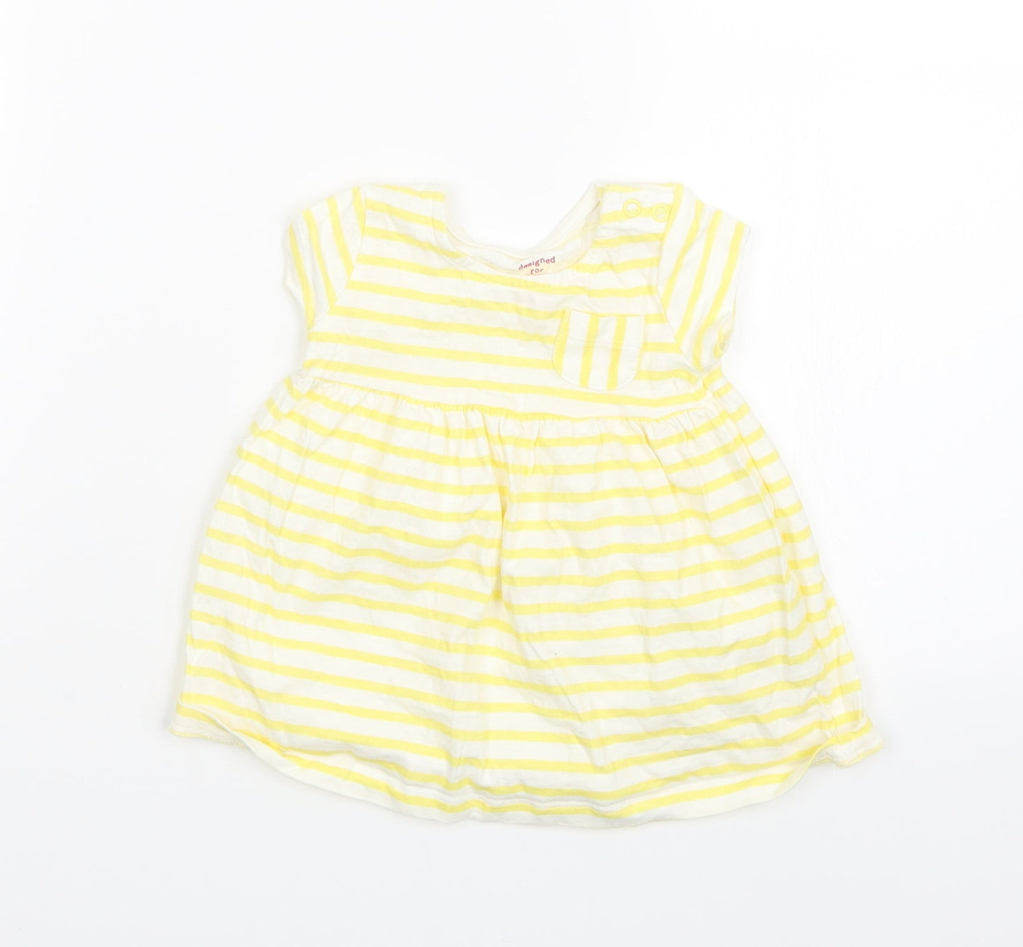 F&F Girls Yellow Striped  T-Shirt Dress  Size 3-6 Months