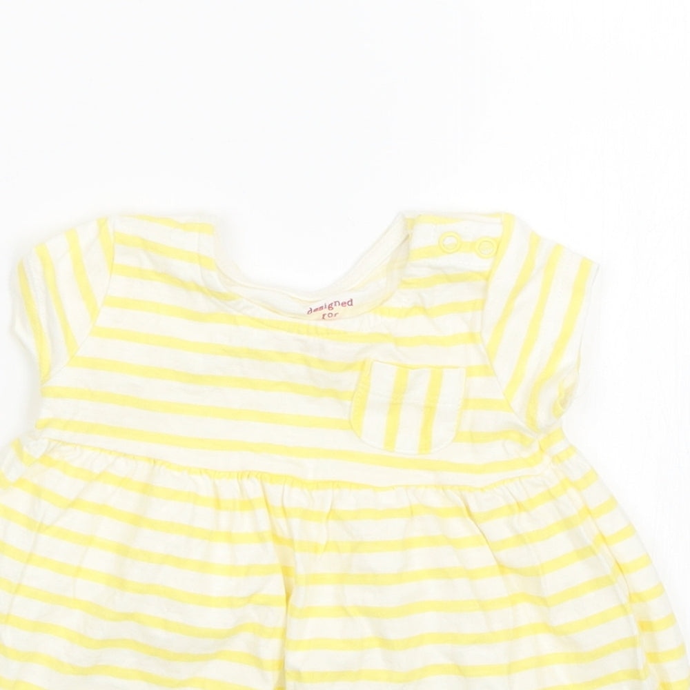 F&F Girls Yellow Striped  T-Shirt Dress  Size 3-6 Months