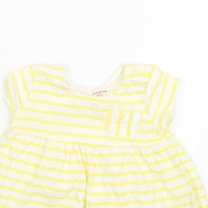 F&F Girls Yellow Striped  T-Shirt Dress  Size 3-6 Months