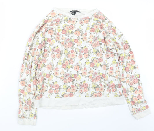 FOREVER 21 Womens White Floral  Pullover Jumper Size M