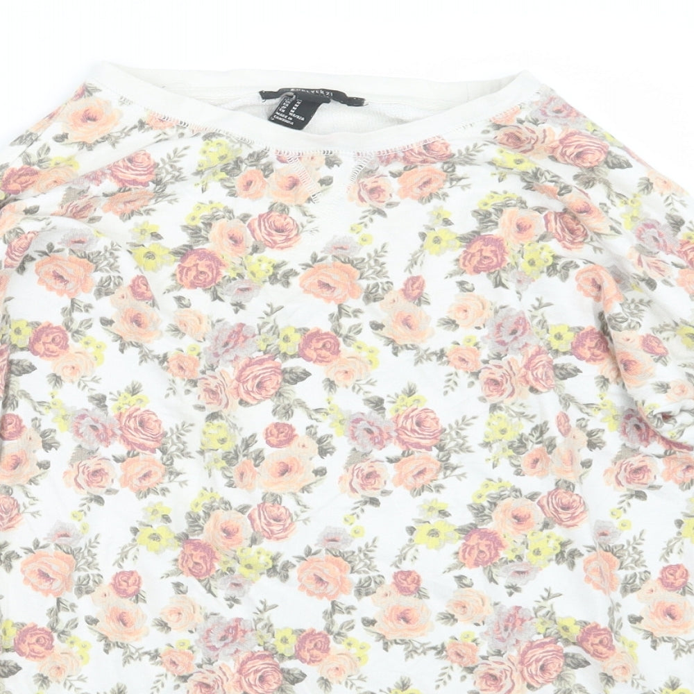 FOREVER 21 Womens White Floral  Pullover Jumper Size M