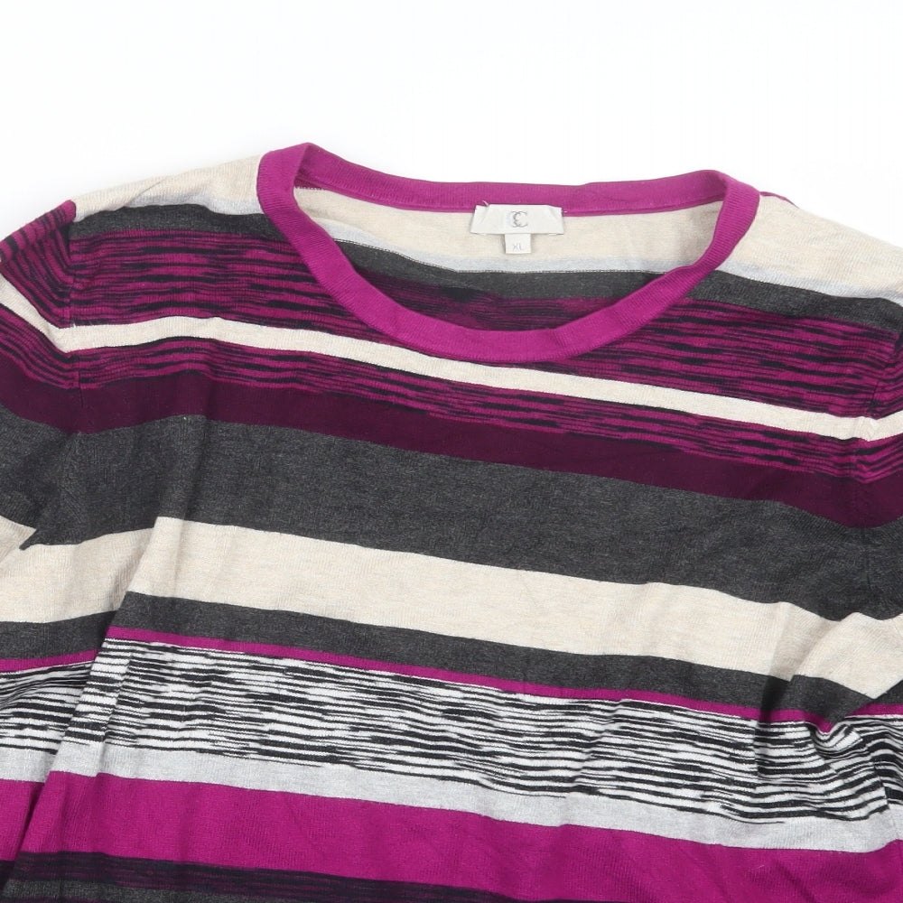 CC Womens Purple Striped Knit Pullover Jumper Size XL