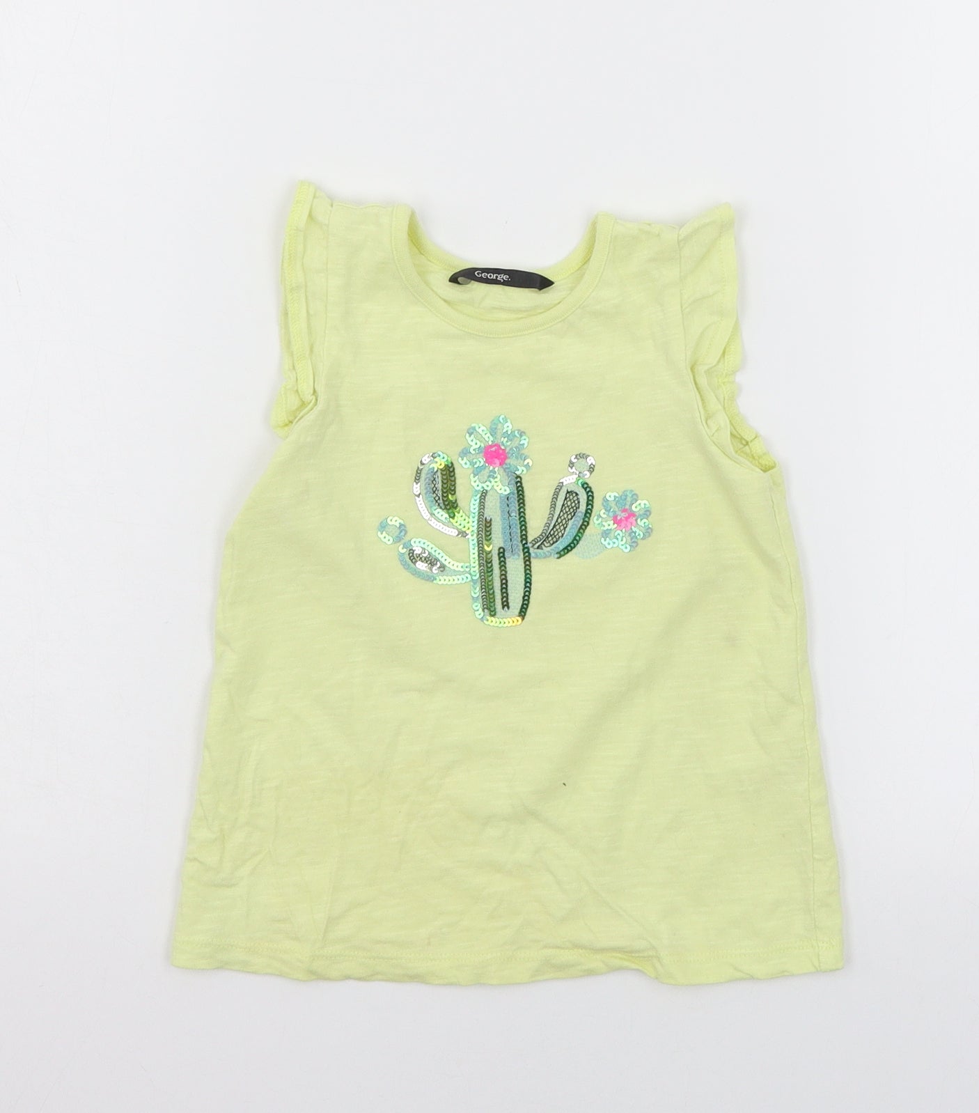 George Girls Yellow  Jersey Basic T-Shirt Size 18-24 Months  - Cacti