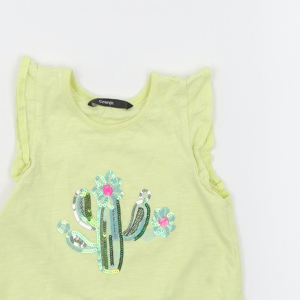 George Girls Yellow  Jersey Basic T-Shirt Size 18-24 Months  - Cacti