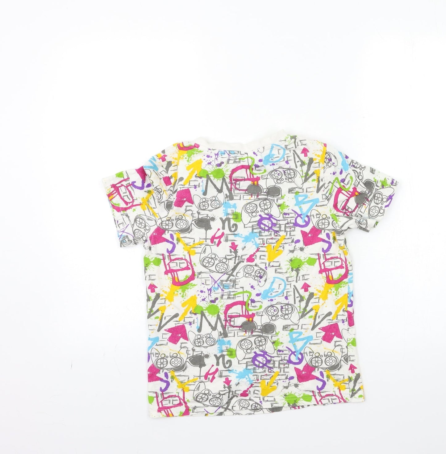 Nutmeg Girls White Geometric  Basic T-Shirt Size 9-10 Years