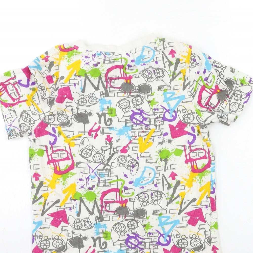 Nutmeg Girls White Geometric  Basic T-Shirt Size 9-10 Years
