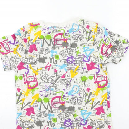 Nutmeg Girls White Geometric  Basic T-Shirt Size 9-10 Years