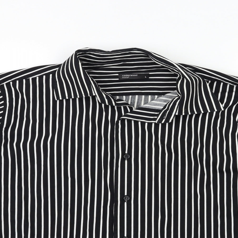 Mens UK Size L Cedar Wood State Black  Button-Up Long Sleeve Casual Shirt