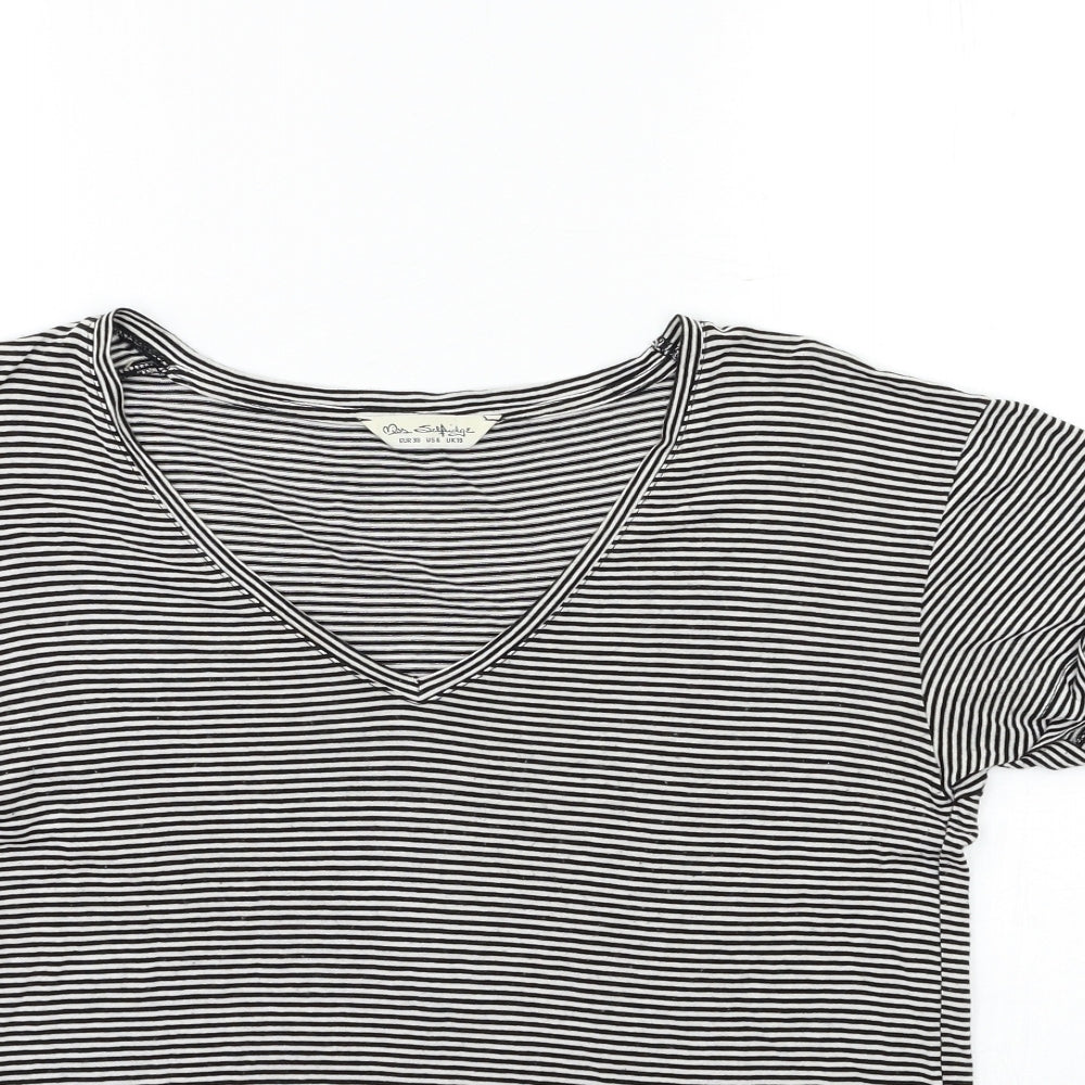 Miss Selfridge Womens Black Striped  Basic T-Shirt Size 10