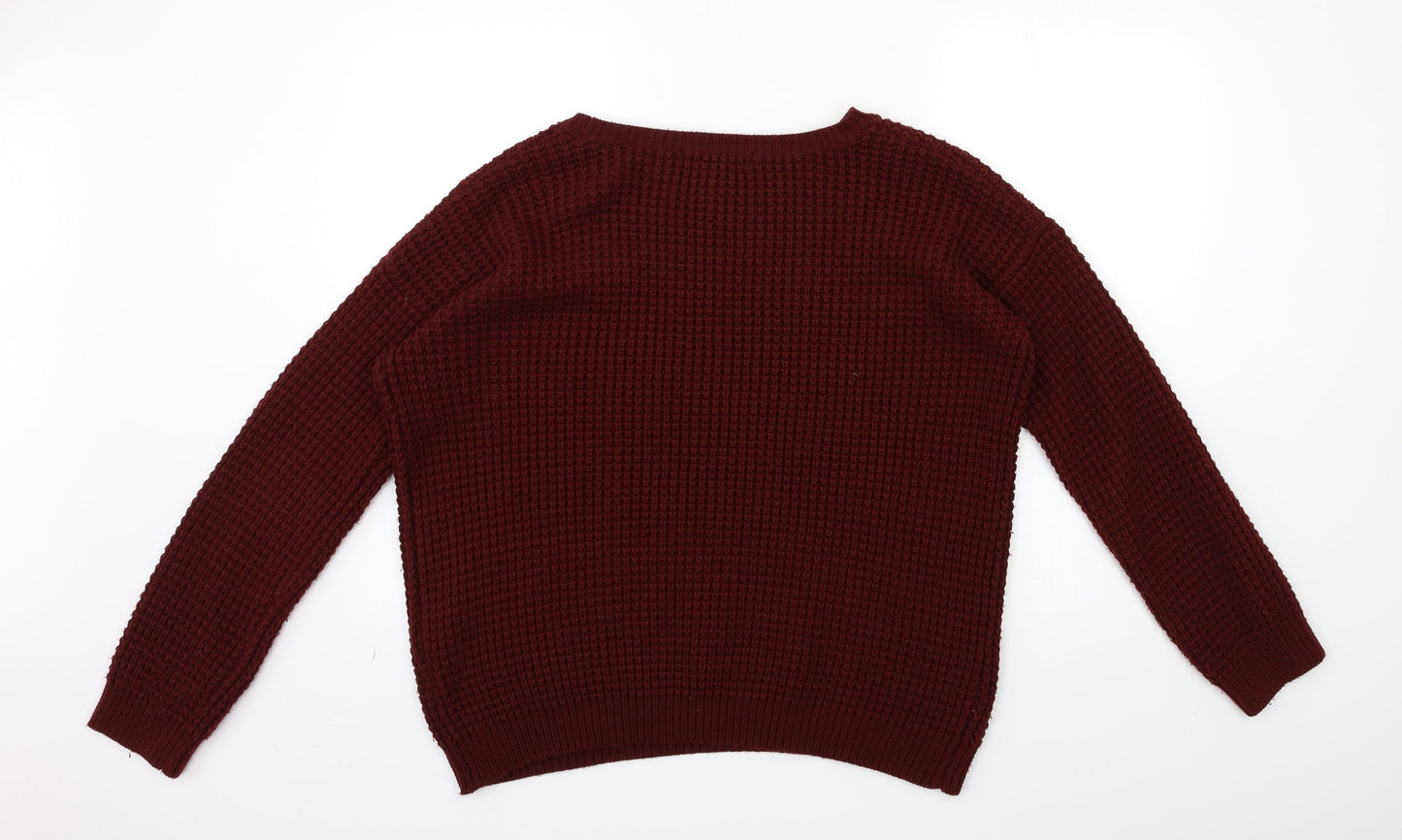 FOREVER 21 Womens Red  Knit Pullover Jumper Size L