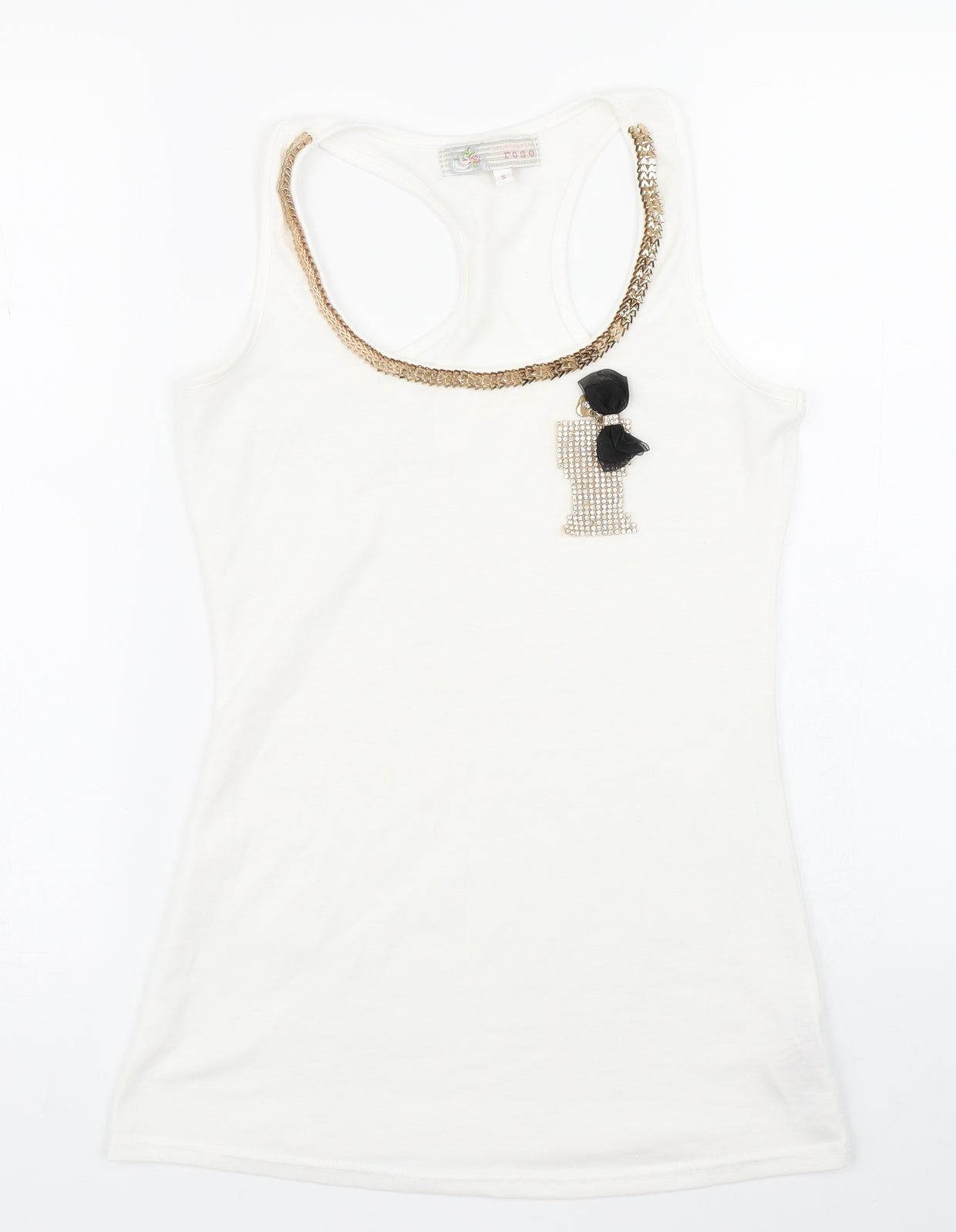 Womens UK Size S Cameo Rose White Basic Tank